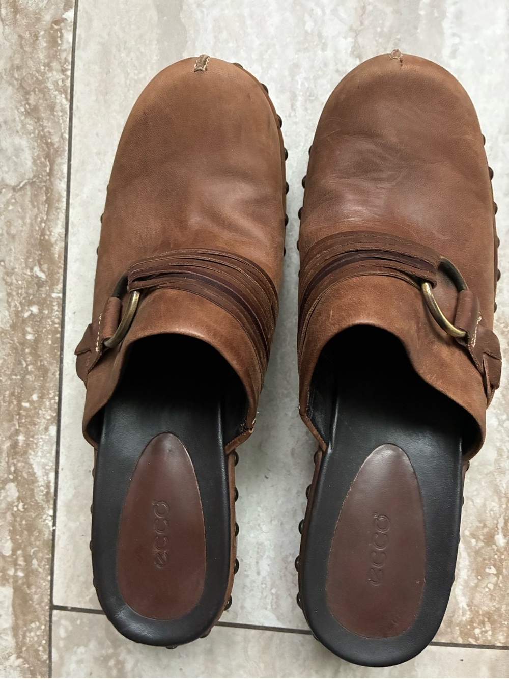 Ecco Men's Brown Leather Slip-On Buckle Loafers